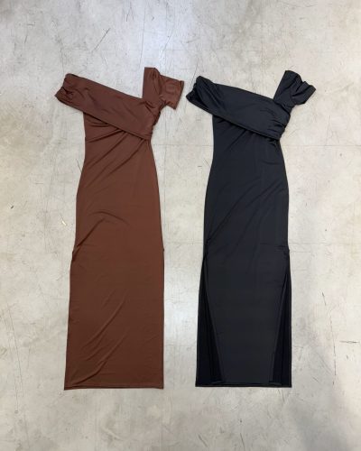 Vestido un solo hombro plisado diagonal
