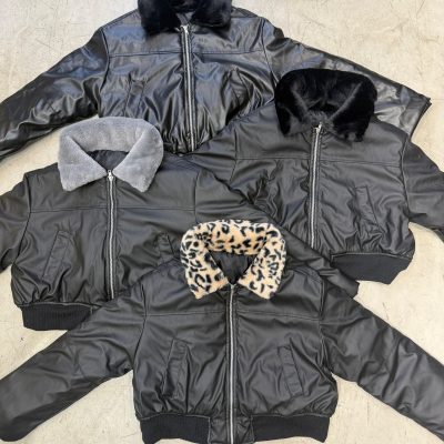 Campera Puffer de cuerina con cuello piel