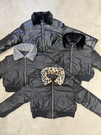 Campera Puffer de cuerina con cuello piel