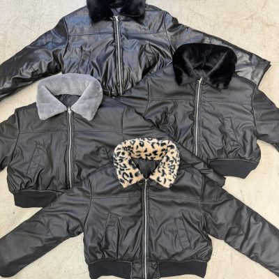 Campera Puffer de cuerina con cuello piel
