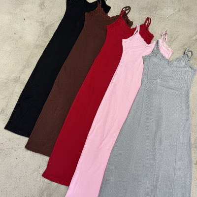 Vestido Largo de morley c/ puntilla (#8032)