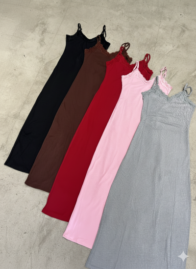 Vestido Largo de morley c/ puntilla (#8032)