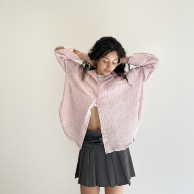 Camisa Oversize larga m/larga (lino rayado)