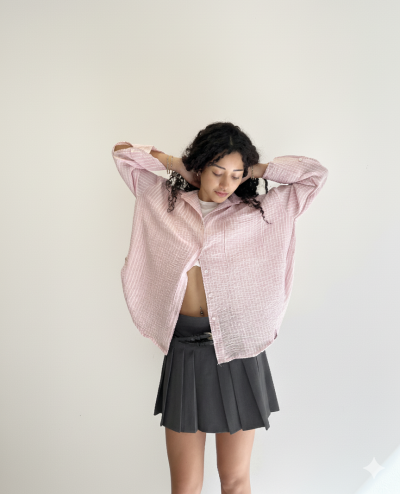 Camisa Oversize larga m/larga (lino rayado)