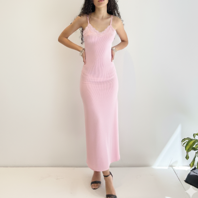 Vestido Largo de morley c/ puntilla (#8032)