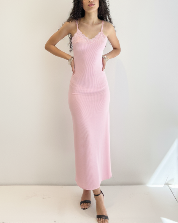 Vestido Largo de morley c/ puntilla (#8032)