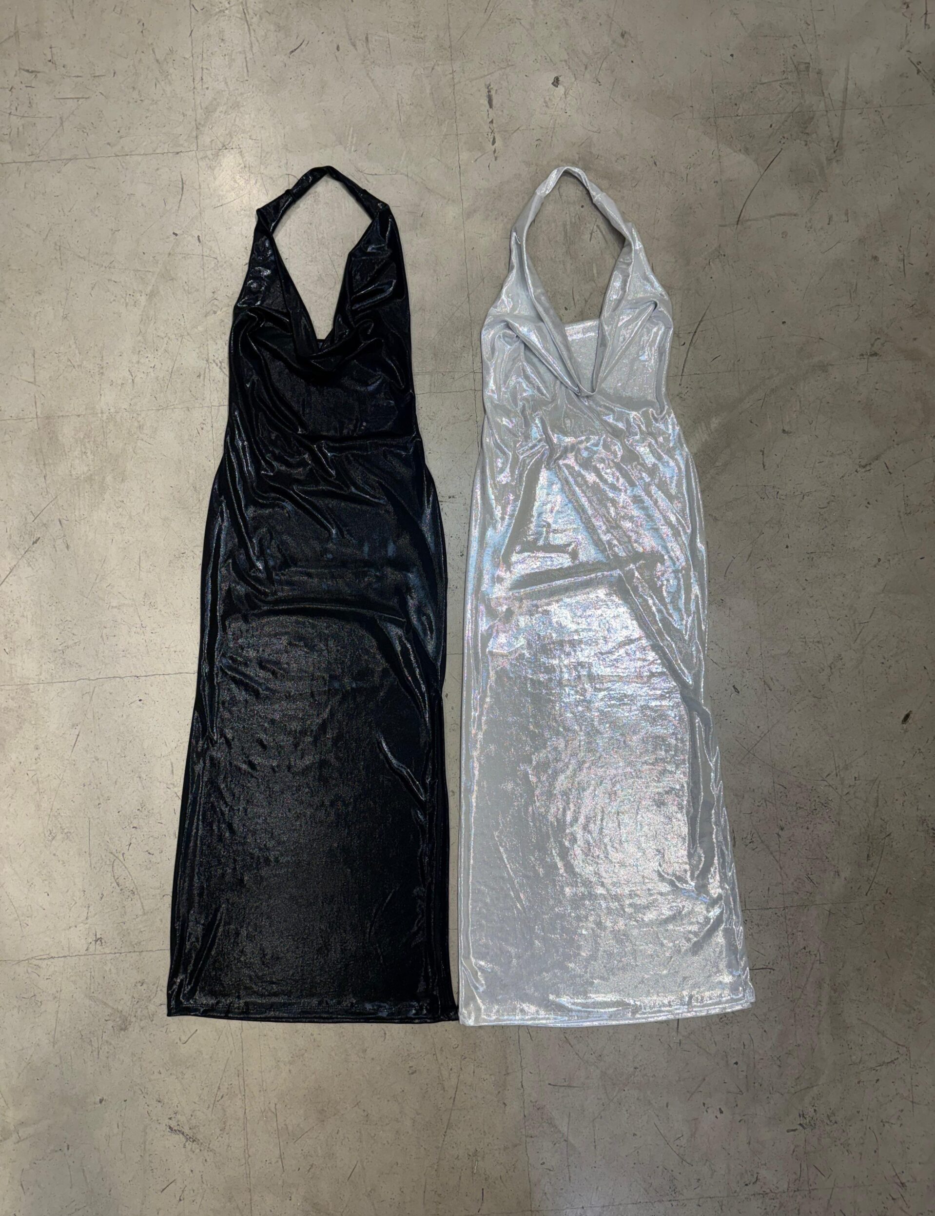 Vestido buche largo c/ tajo (rib metalico)