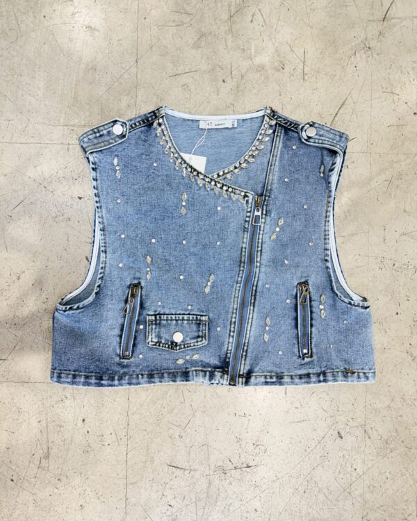 Chaleco Denim c/ Strass