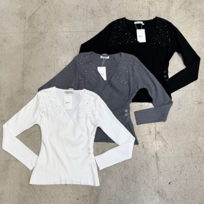 Remera Cruzada m.larga c.Strass/brillo (sweater)