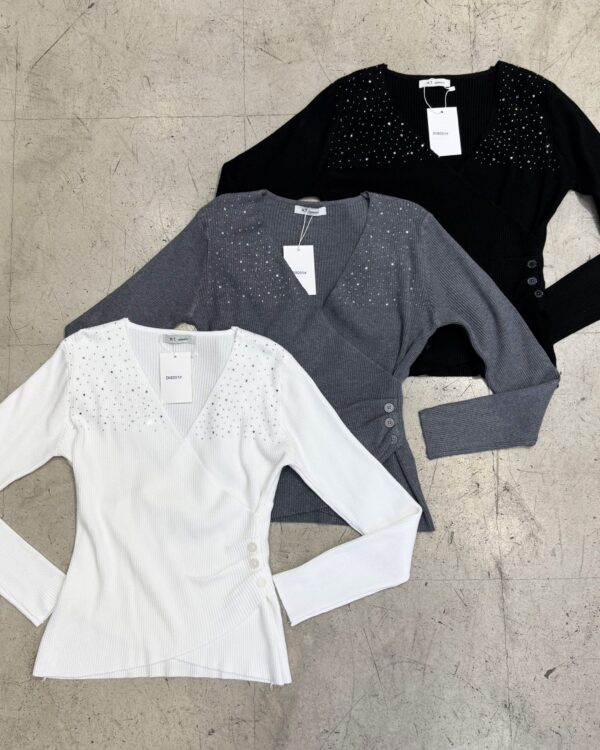 Remera Cruzada m.larga c.Strass/brillo (sweater)