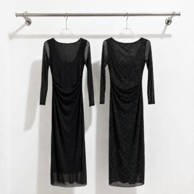 Vestido largo c. Brillo strass m.larga (microtul forrado)