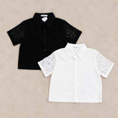 Camisa Encaje m. Corta Forrado